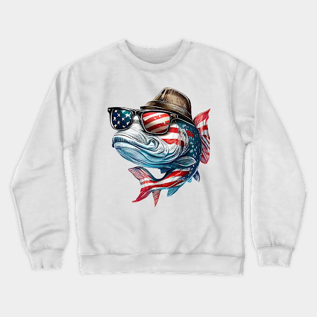 Cool American Bass Fish #1 Crewneck Sweatshirt by Chromatic Fusion Studio